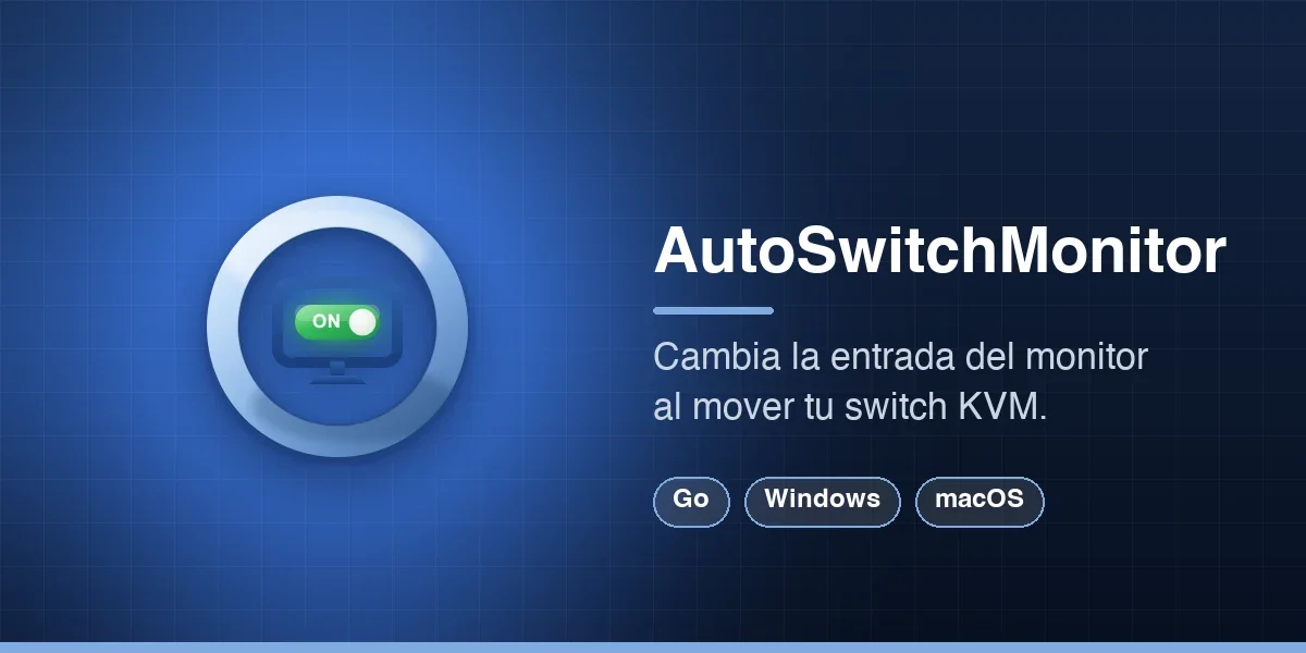 Cambia automáticamente la entrada de video del monitor (DDC/CI) al mover un switch KVM por USB entre equipos, con atajos de teclado configurables. Binario único en Go para Windows y macOS.