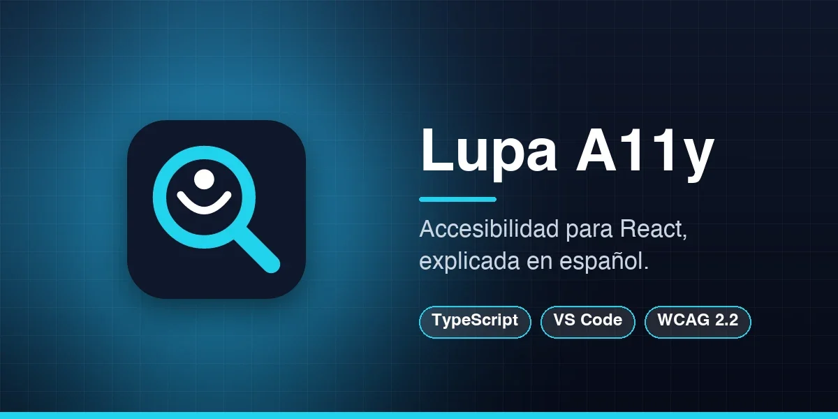 Extensión de VS Code que analiza la accesibilidad de archivos React (JSX/TSX) y explica cada problema en español: por qué importa, a quién afecta, ejemplos y el criterio WCAG 2.2 relacionado. Incluye correcciones rápidas y 35 reglas.