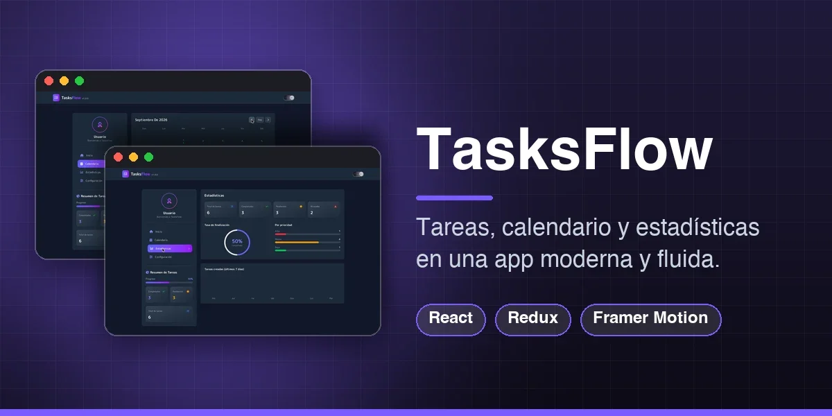Aplicación de gestión de tareas para crear, editar y completar tareas con fecha de vencimiento y prioridad. Incluye búsqueda y filtros, vista de calendario, panel de estadísticas, modo claro/oscuro, exportación e importación de datos y almacenamiento local.