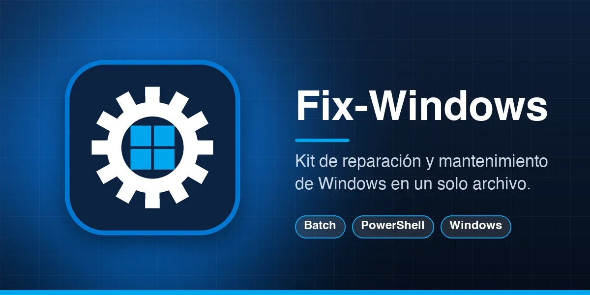 Kit de reparación y mantenimiento para Windows 10 y 11 en un solo archivo .bat, sin dependencias. Incluye reparación SFC/DISM/CHKDSK, limpieza, reinicio de red y de Windows Update, punto de restauración, registro de acciones y modo por línea de comandos (v2.0.0).